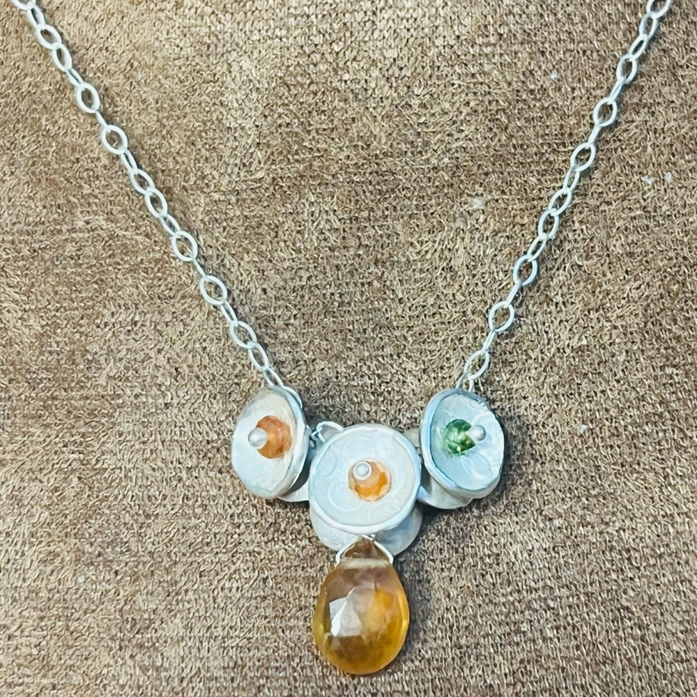 Sterling Silver Multicolor Pendant Necklace with Amber Teardrop - Picture 8 of 8